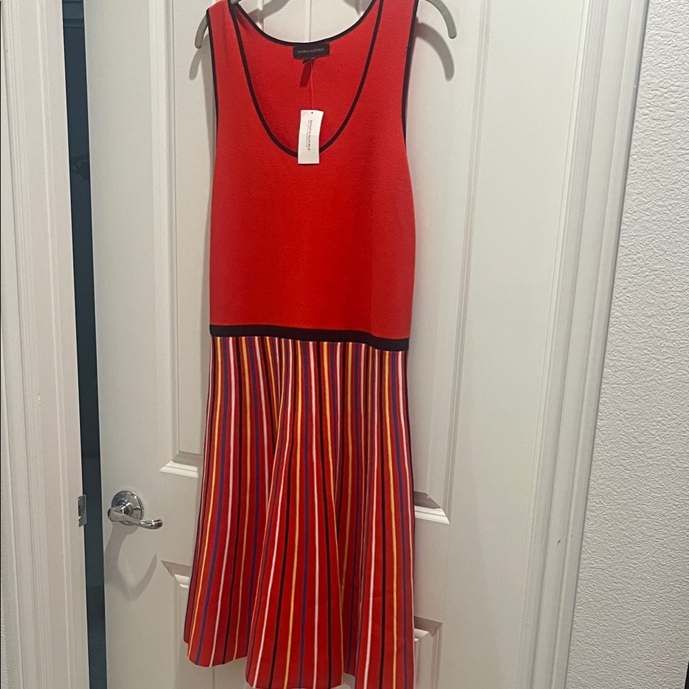Banana Republic Red Dress with Navy Blue and Striped Hem